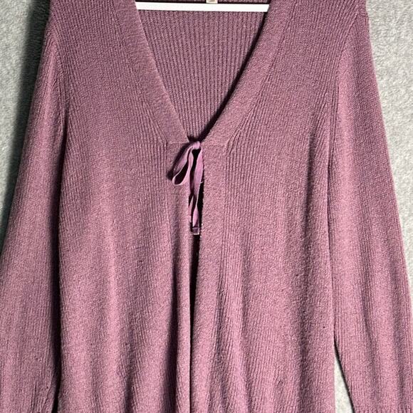 LOGO Lori Goldstein Sz 1X Tie Front Kelsey Cardigan Lavender‎ Longline Pockets - Picture 11 of 15